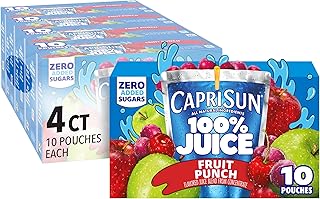 Capri Sun 100% Juice Fruit Punch Naturally Flavored Juice Blend, 40 ct Pack, 4 Boxes of 10 Pouches