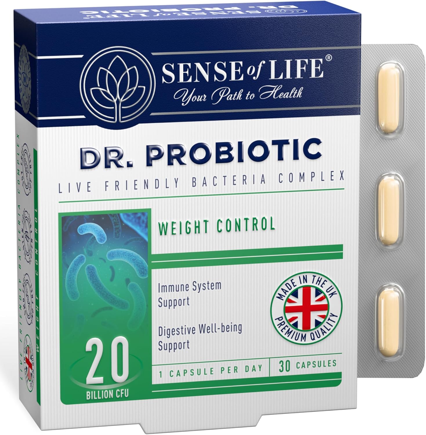 Sense of Life Dr. Probiotic Complex for Weight Management Support, 30 Capsules – 20 Billion CFU – Probiotics & Prebiotics – Supports Gut Health, Digestion & Metabolism