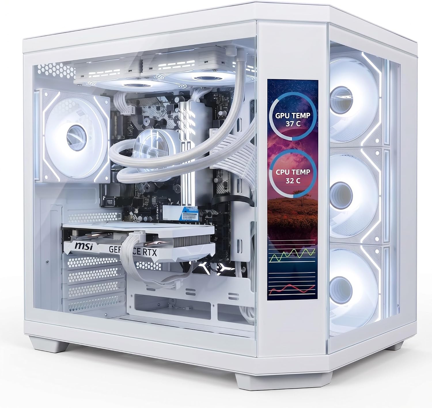ionz Gaming PC - Desktop Computer, Ryzen 5 5600, NVIDIA RTX 5060,16GB RAM 1TB SSD, 240mm AIO Liquid Cooling, Windows 11, 600W 80+ PSU, WiFi, (APEX VISION, White)