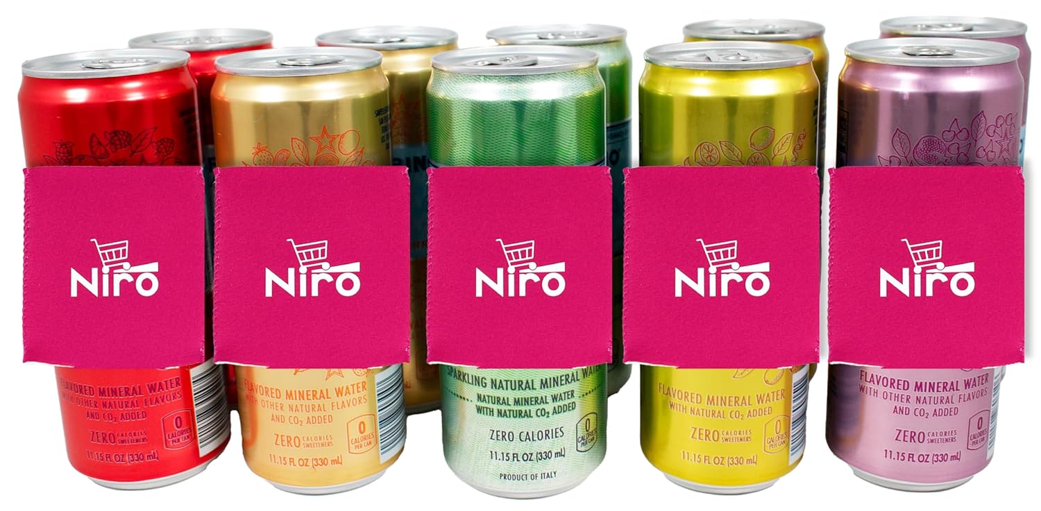 Niro Assortment | Essenza Flavored Mineral and Sparkling Water |10 Pack | Variety Pack San Pelligrino | Includes Niro Beverage Sleeve