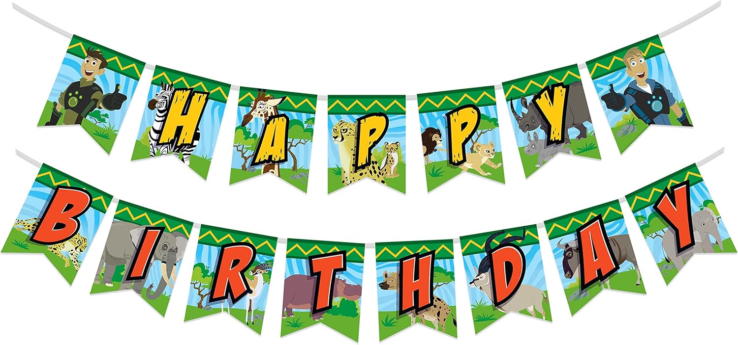 Treasures Gifted Officially Licensed Wild Kratts Birthday Party Supplies - 1 Pre-strung Happy Birthday Banner - Wild Kratts Birthday Party Supplies