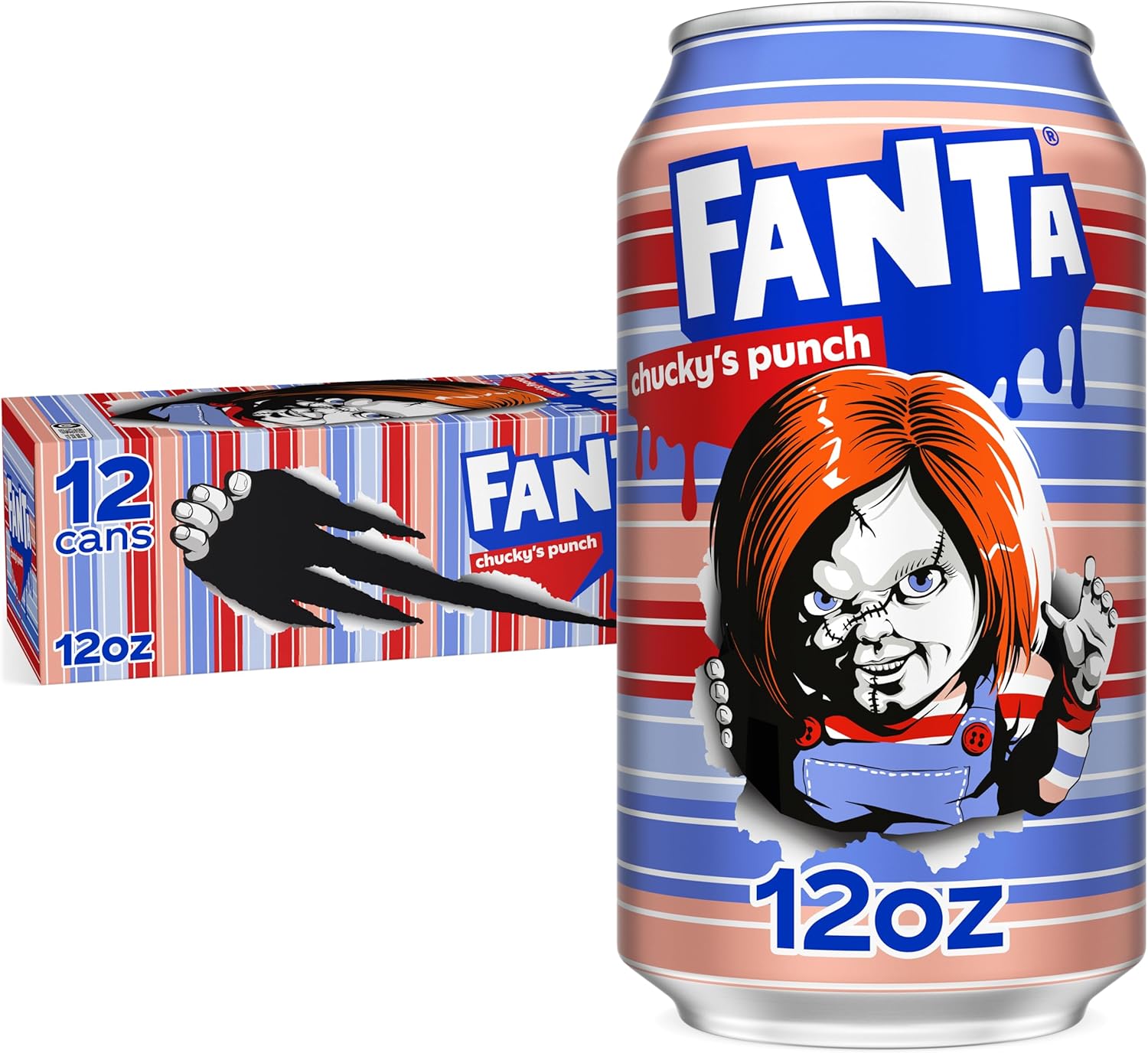 Fanta Fruit Punch Caffeine Free Soda Soft Drink, Chucky's Punch Halloween Edition, 12 fl. oz. cans, 12 pack