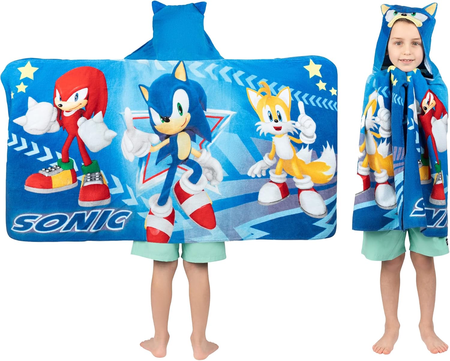 Sonic The Hedgehog, Anime, Bath/Pool/Beach Soft Cotton Terry Hooded Towel Wrap, 24 in x 50 in, By Franco Kids