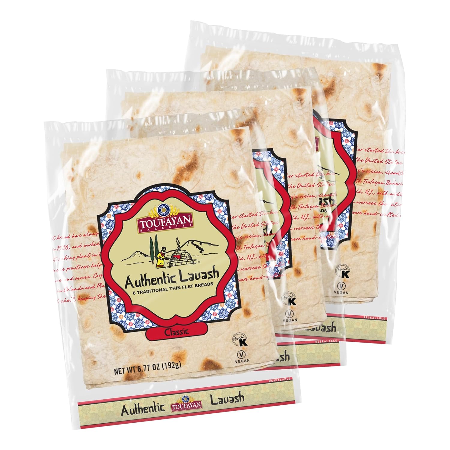 Toufayan Bakeries Authentic Lavash Bread – Traditional Hand-Stretched Thin Flatbread, 3 Pack (18 Total Lavash), Vegan