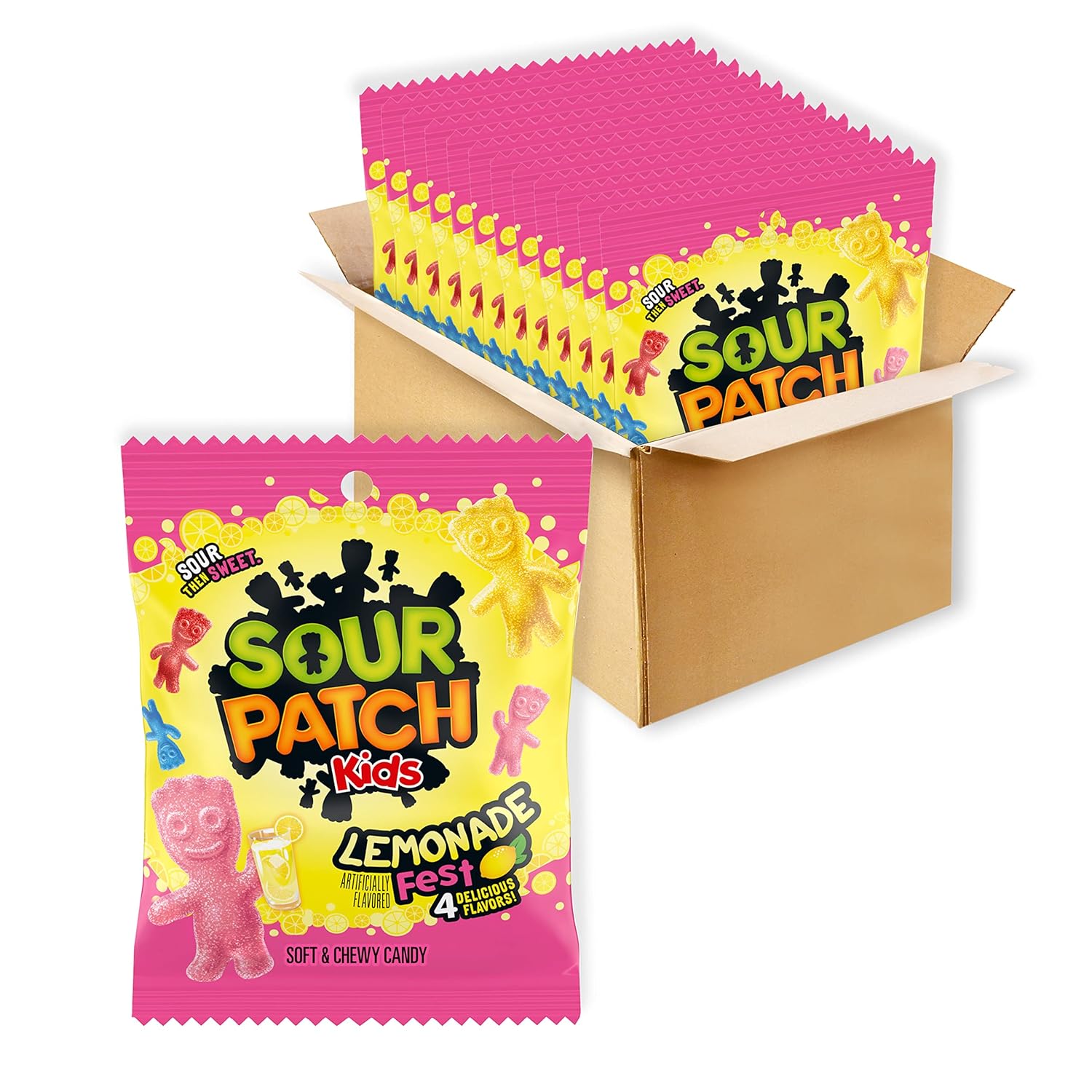SOUR PATCH KIDS Lemonade Fest Soft & Chewy Candy, Bulk Candy, 12-3.61 oz Bags