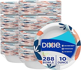 Dixie Small Paper Bowls, 10 Oz, 36 Count (Pack of 8), Microwave-Safe, Soak-Proof, Disposable Bowls Great For Snacks, Dessert, And Light Lunch Meals
