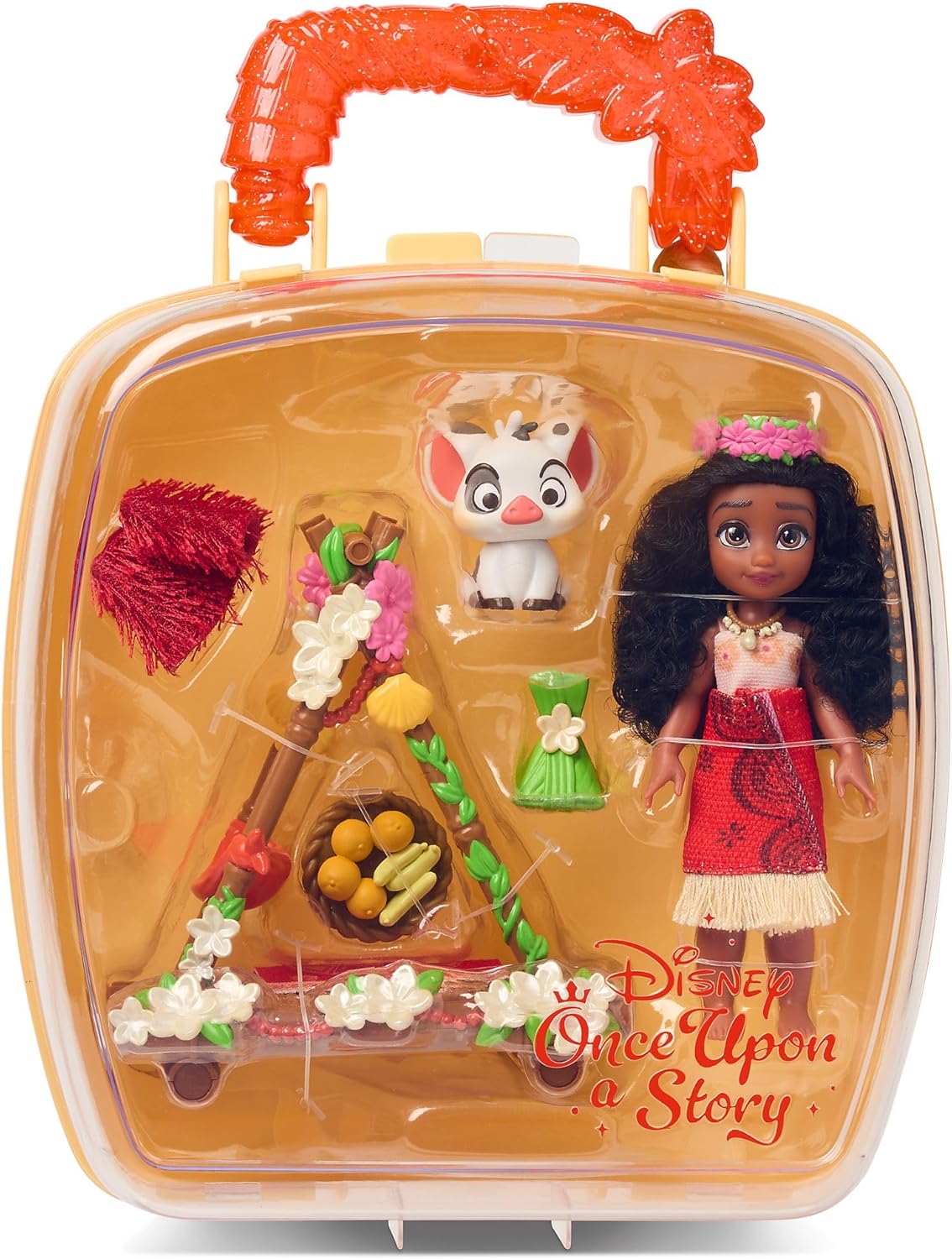 Disney Store Official Disney's Once Upon a Story Moana Mini Doll Playset, 8 Pc., Toy Figure Set with Accessories, Including Heart of Te Fiti Necklace, Small Pig Pua, Raft - Suitable for Ages 3+