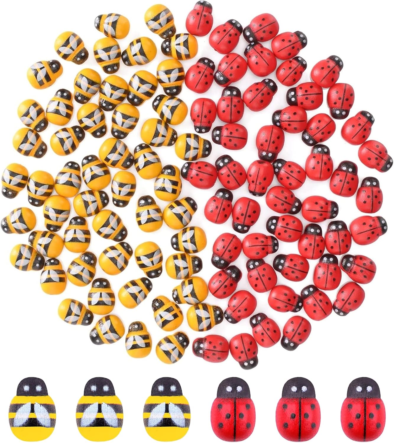 50 PCS Mini Self Adhesive Bees Ladybirds Wooden Embellishments Stickers,9x13mm Wooden Ladybirds Embellishments Craft Card Wood Toppers Bee Flat Back Stickers for DIY Microlandscape Scrapbooking