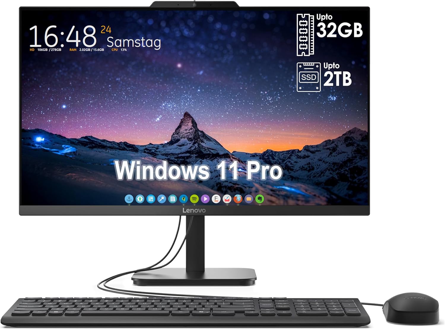 Lenovo All-in-One Desktop with Intel 4-Core Processor| 24 inch Full HD Display| 16GB DDR4 RAM, 512GB PCIe SSD| WiFi 6| Bluetooth| USB, Ethernet Ports| Windows 11 Pro| HDMI Out for External Display