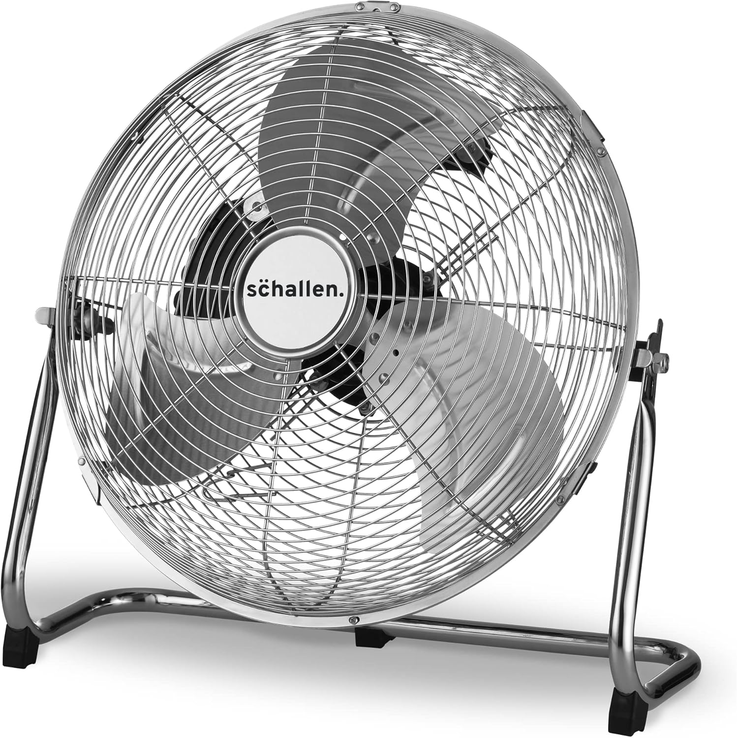 Schallen Chrome Silver Metal High Velocity Cold Air Circulator Adjustable Floor Fan with 3 Speed Settings (14")