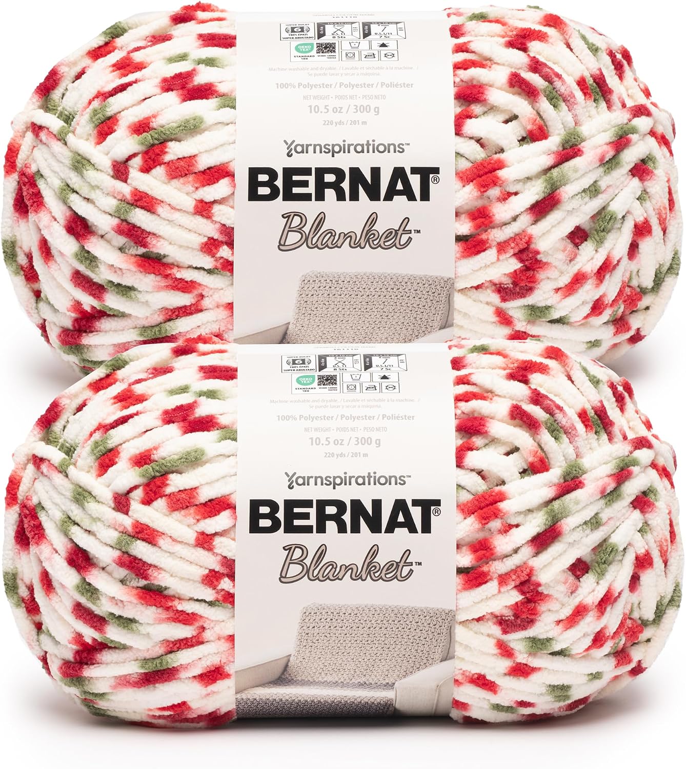 Bernat Blanket Yarn Super Bulky Soft Chenille Yarn, Holiday Dot 2-Pack