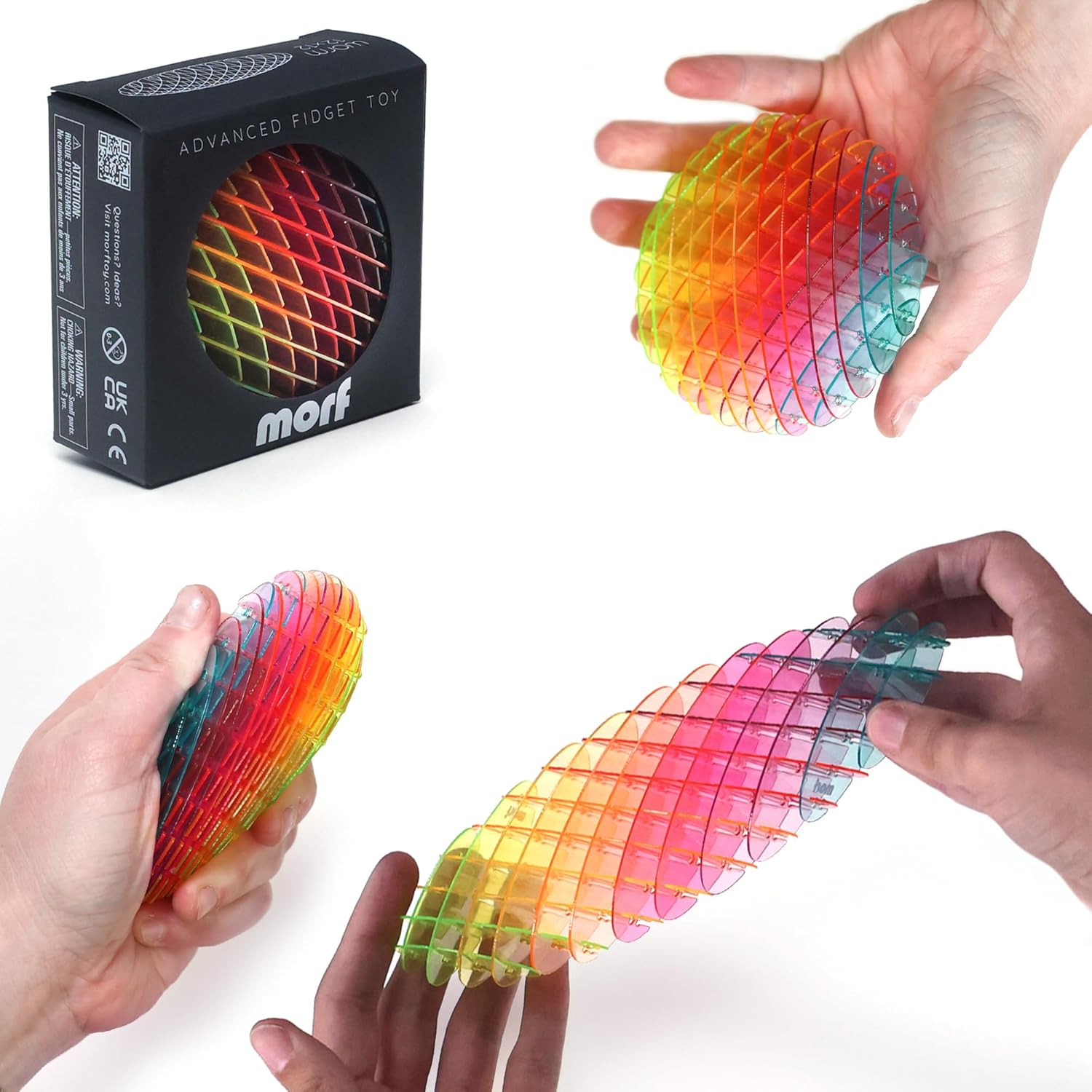 Morf Fidget Worm Toy - Desk Fidgets for Adults - Quiet Worm Fidget Toy Sensory Toys - Fun and Interactive Fidget Toy for Kids - USA Patent Pending Figgy Toys (Rainbow, Small)