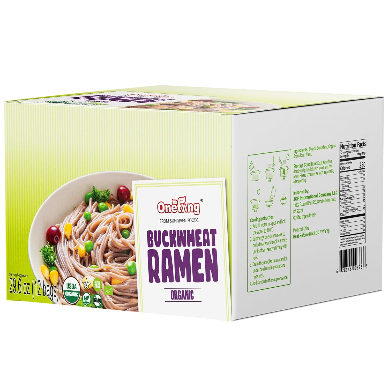 ONETANG Organic Buckwheat & Brown Rice Ramen Noodle, Gluten-Free Pasta, Whole Grain, Non-GMO, Kosher, Vegan 2.47 Oz (Pack Of 12)