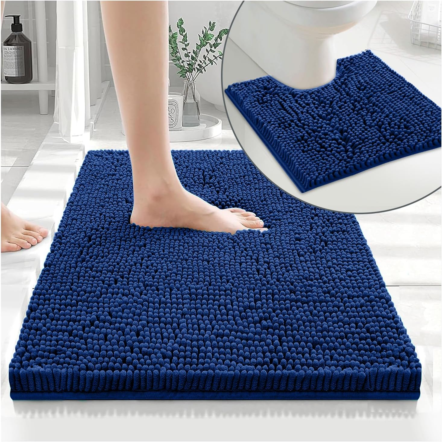 GC GAVENO CAVAILIA Soft Bath Mat Sets For Bathroom | 2 Piece Bath Mat Non Slip Back | Highly Water Absorbent & Fast Drying 100% Microfiber Chenille Toilet Rug with Pedestal Mat | Royal Blue