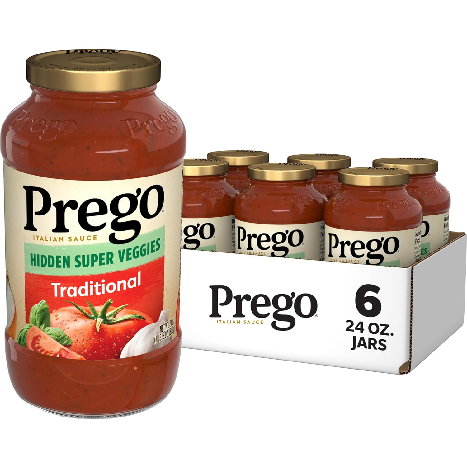 Prego Hidden Super Veggies Traditional Pasta Sauce, 24 Oz Jar (Case of 6)