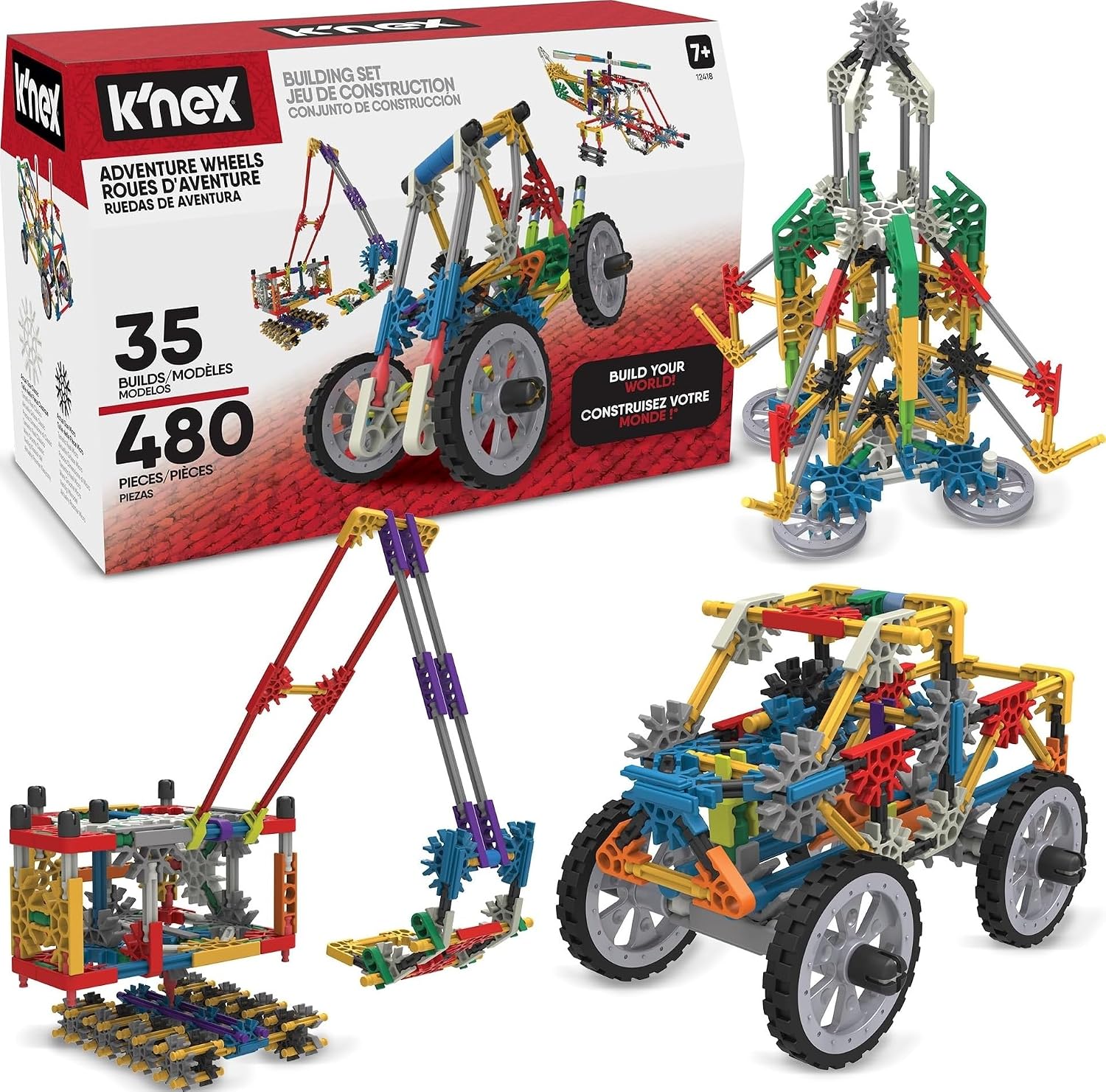 Basic Fun K'NEX , Ultimate Building Set 35 Model , Educational Toys for Kids, 480 Piece Engineering and Construction STEM Learning Kit for Children Ages 7+, (Packaging may vary)