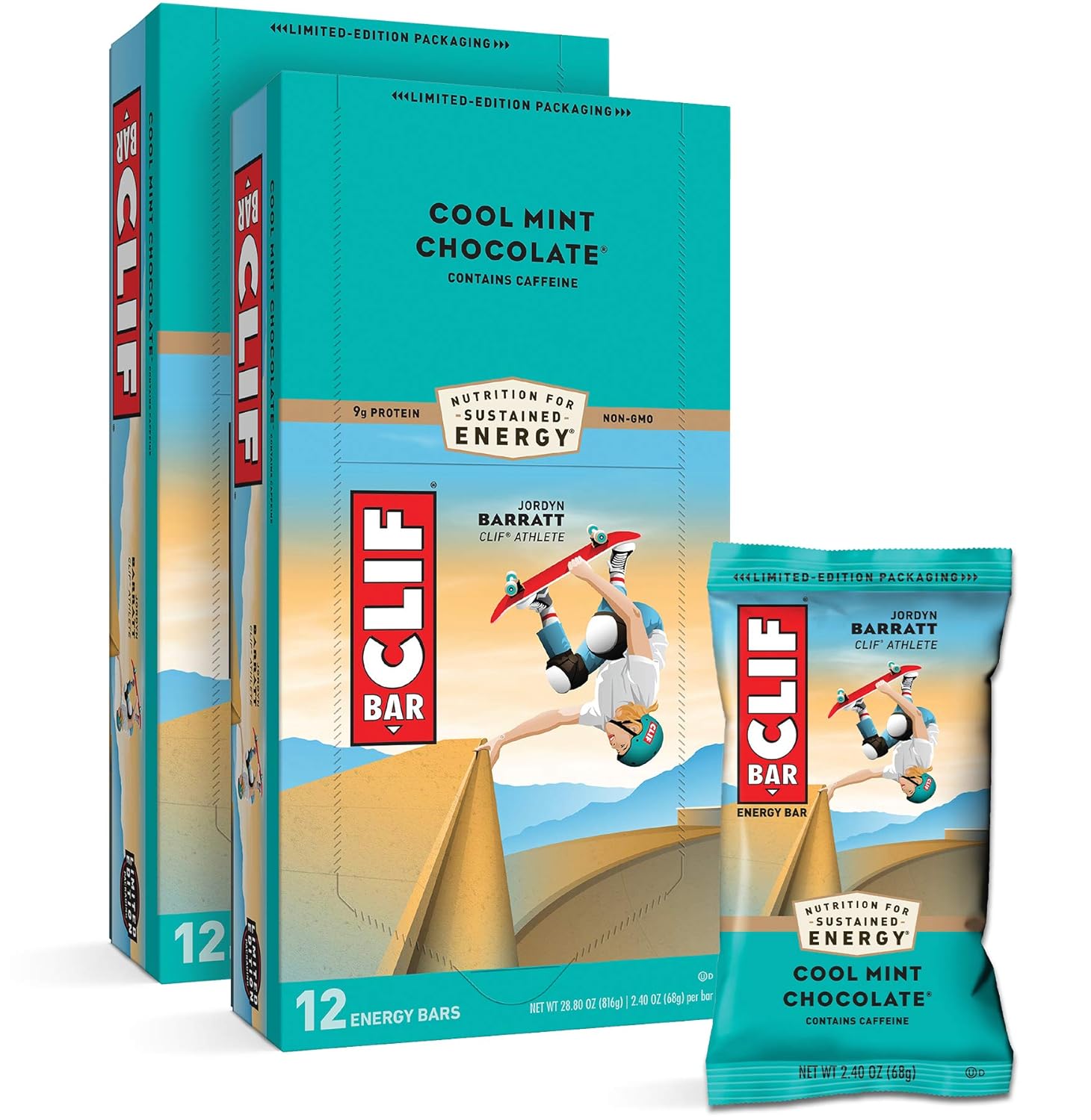CLIF BARS - Energy Bars - Cool Mint Chocolate - With Caffeine - Made with Organic Oats - Plant Based Food - Vegetarian - Kosher (2.4 Ounce Protein Bars, 24 Count) Packaging May Vary