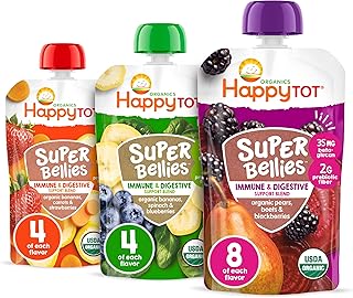 Happy Tot Organics Stage 4 Baby Food Pouches, Gluten Free, Vegan Snack, Super Bellies, Fruit & Veggie Puree, Variety Pack, 4 Ounce (Pack of 16)