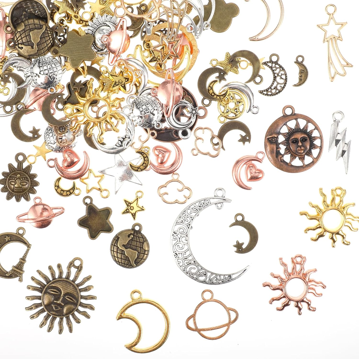 PEOVLVN Assorted Metal Charms for Jewelry Making - Star, Moon, Pendants - DIY Bracelet, Necklace Making & Crafting