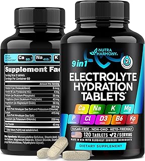 Electrolytes - Electrolyte Tablets with Magnesium, Sodium, Potassium, Chloride, Vitamins D3 & B6, Kelp Powder - Salt Pills - Made in USA - Oral Tablets as Capsules - Vegan & Keto Friendly - 120 Tabs