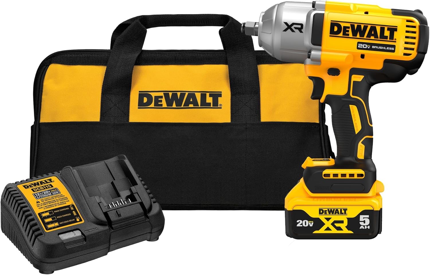 DEWALT 20V MAX Cordless Impact Wrench Kit, 20V MAX, 1/2" Hog Ring With 4-Mode Speed, Includes Battery, Charger and Kit Bag (DCF900P1)