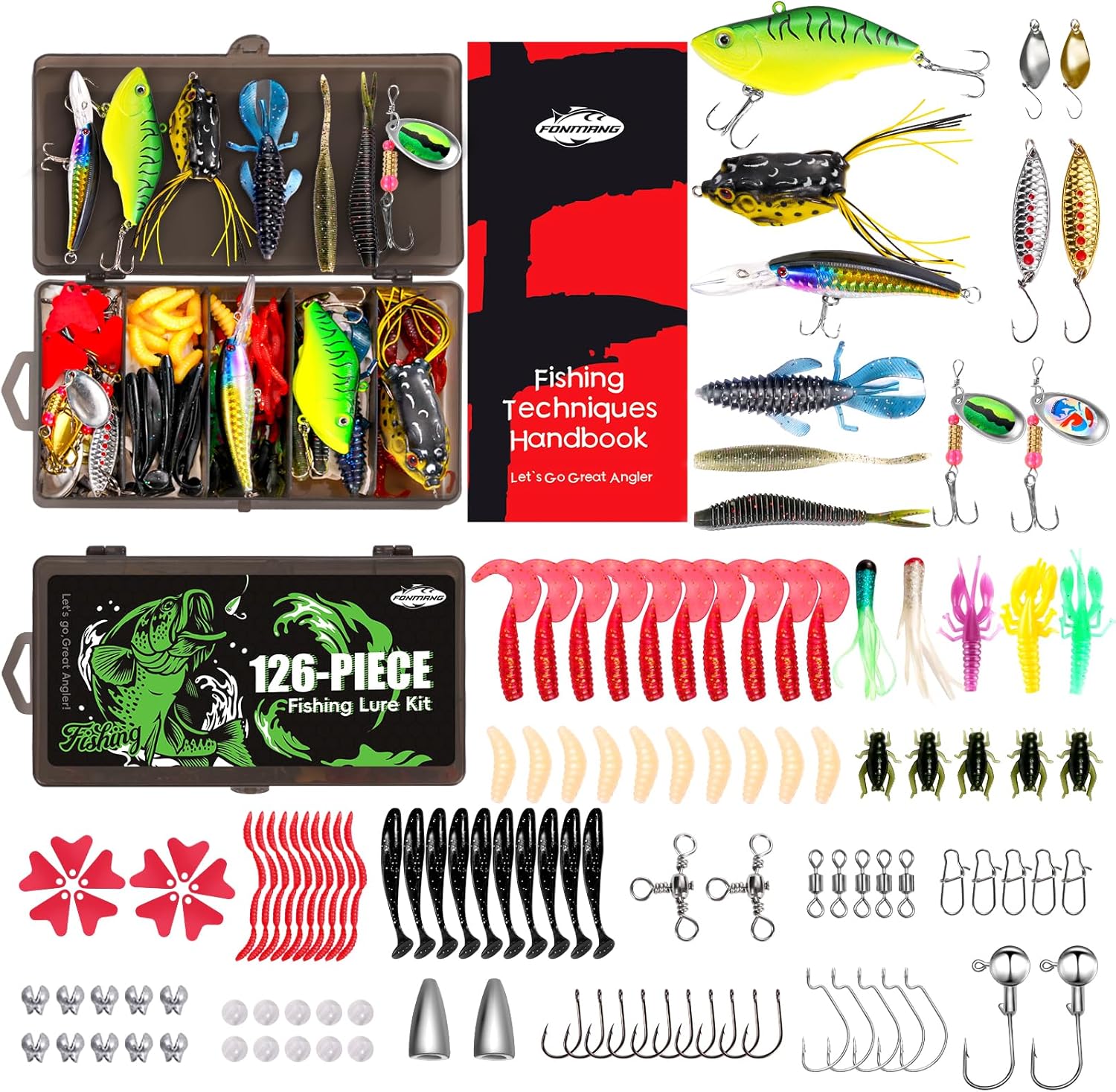 Fishing Lures - 2025 New Tackle Box with Tackle Included, Fishing Kit with VIBs, Frogs, Minnows, Soft Baits, Hooks & Weights Accessories, Freshwater Lure Kit for Bass Walleye Trout
