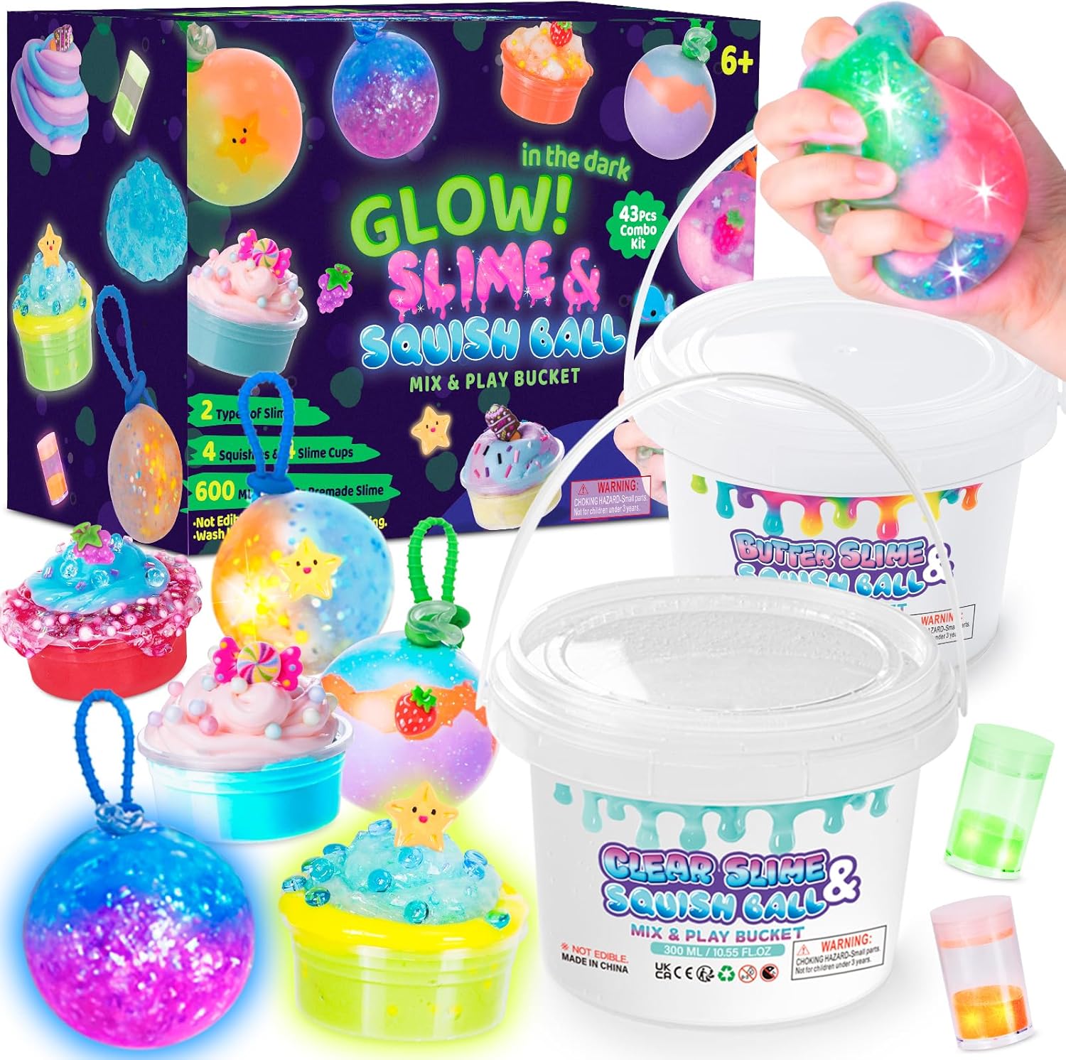 Highttoy Slime and Squish Ball Making Kit Glow in The Dark Squishy Sensory Toys for Autism Gift for Age 6+