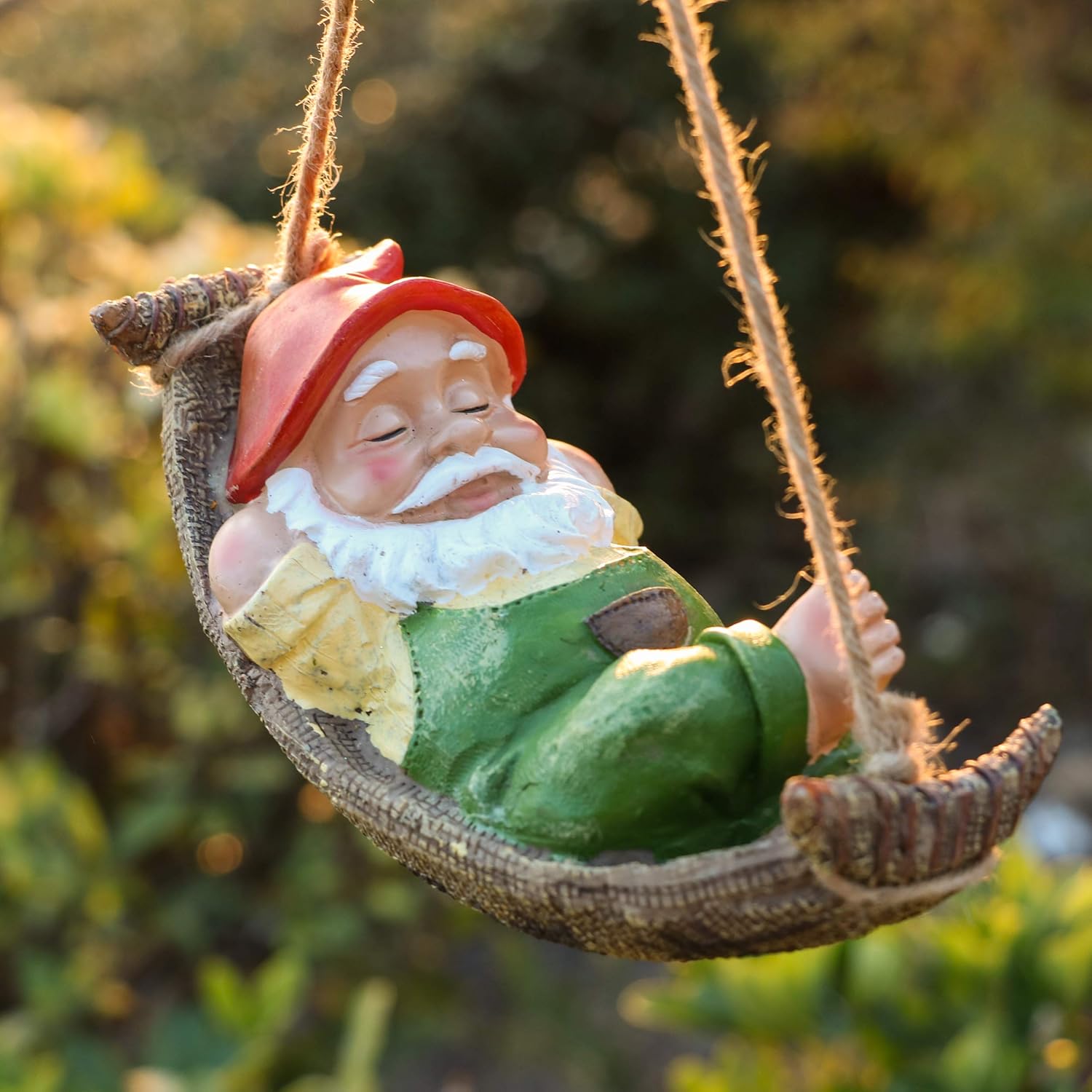 TERESA'S COLLECTIONS Garden Ornaments Outdoor, Tree Hanging Ornaments, Green Hanging Cute Sleeping Gonks,Waterproof Resin Gonks Ornaments, Autumn Decor, Indoor Outdoor 15 CM