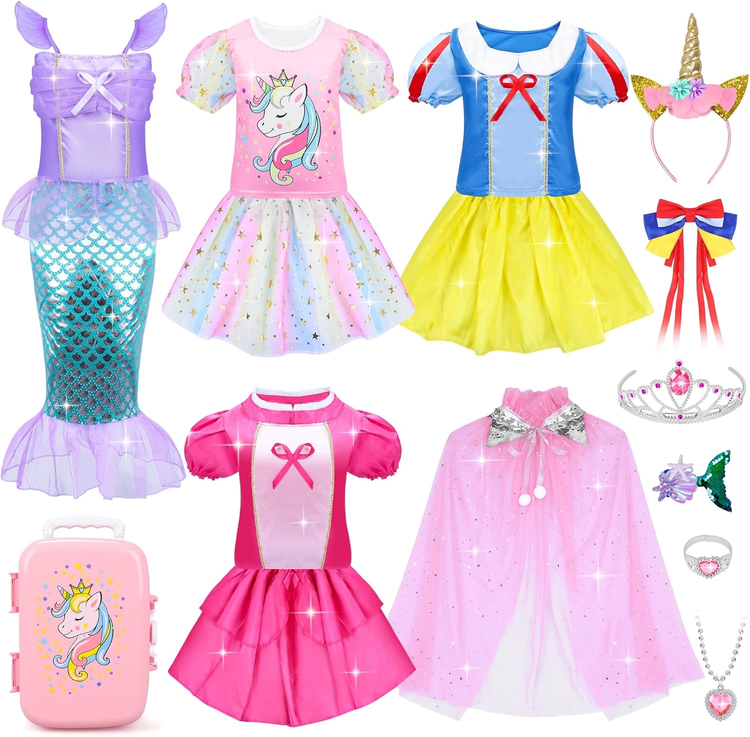 16 Pcs Princess Dress Up Clothes for Little Girl Set, Princess Pretent Play Outfit Toys for Toddler Girls, Cosplay Birthday Party Gifts for Girls Age 3 4 5 6 7 8+ Year Old