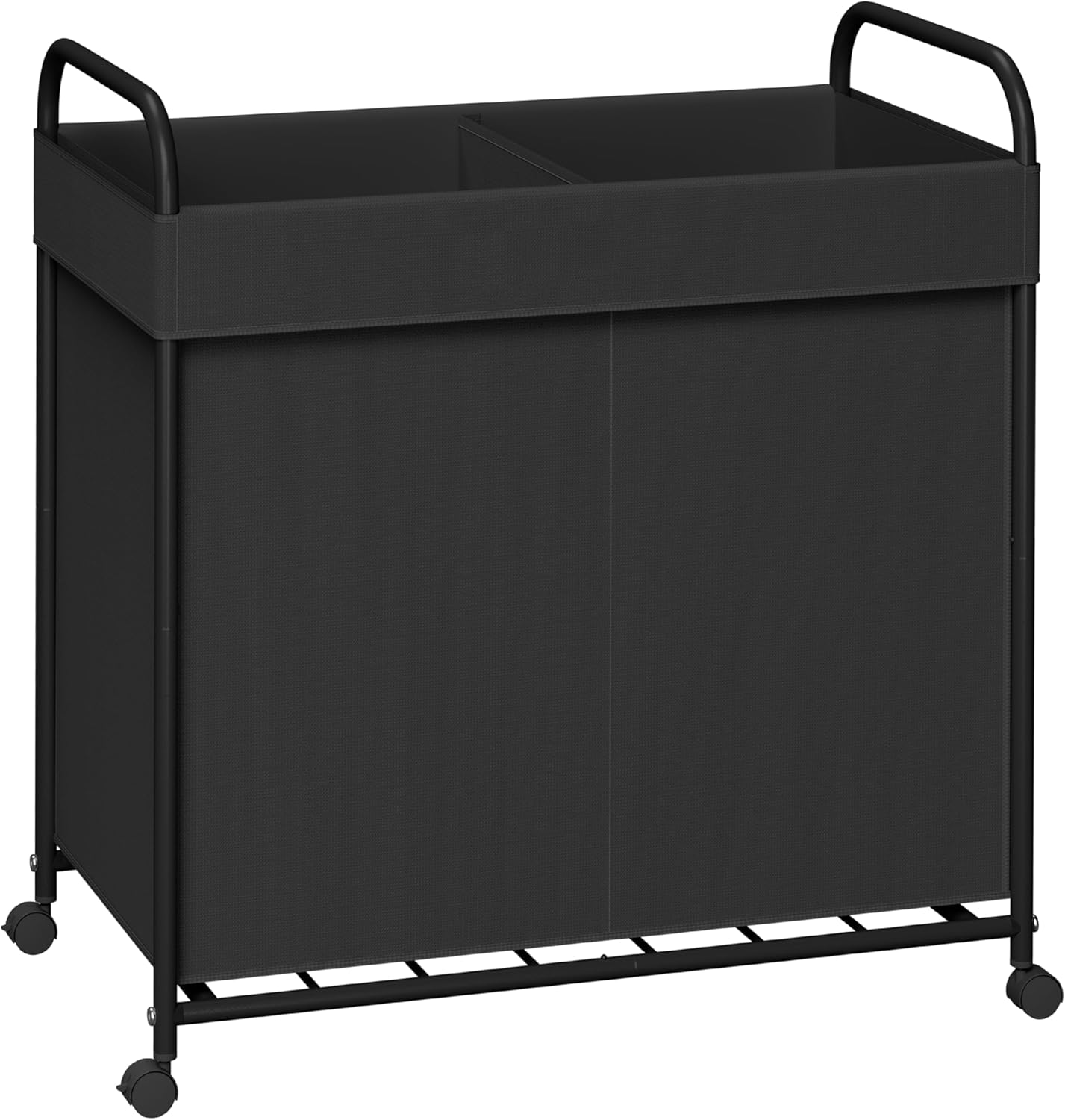 Laundry Basket with Wheels, 2-Section Rolling Laundry Hamper, Laundry Sorter with Removable Liner, Steel Frame with Handle, 95L, 23.6 x 13 x 25.2 Inches, Black, LHC120B01