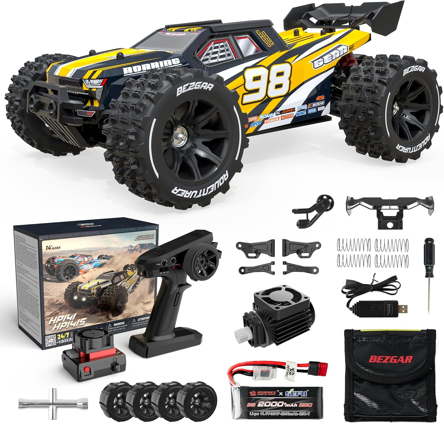 BEZGAR HP141S Fast RC Truck - 1:14 Scale Offroad Waterproof, Monster Truck, Hobby Off Road Electric Car, Brushless Motor