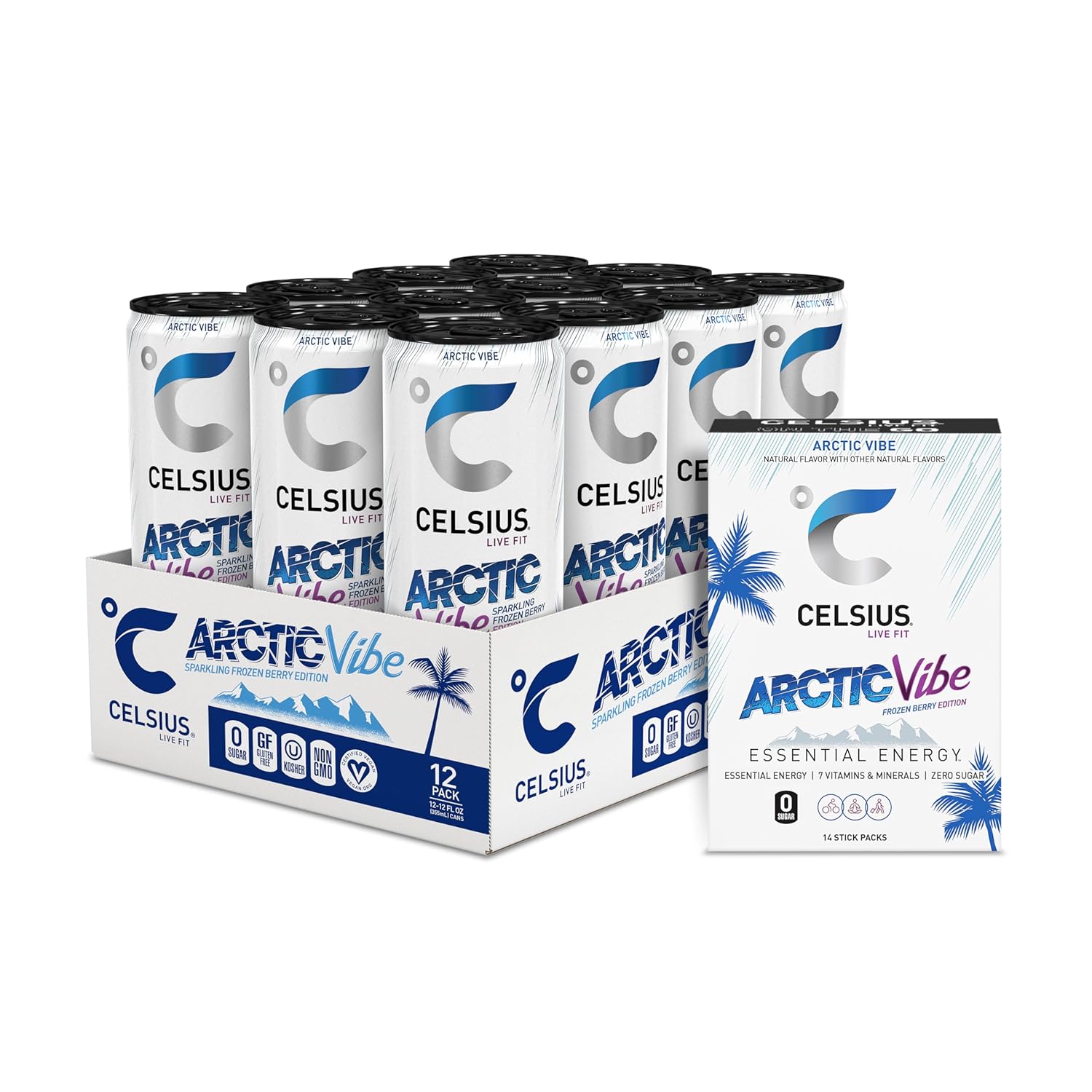 CELSIUS® Zero Sugar Energy Drink & Powder Stick Bundle, Arctic Vibe