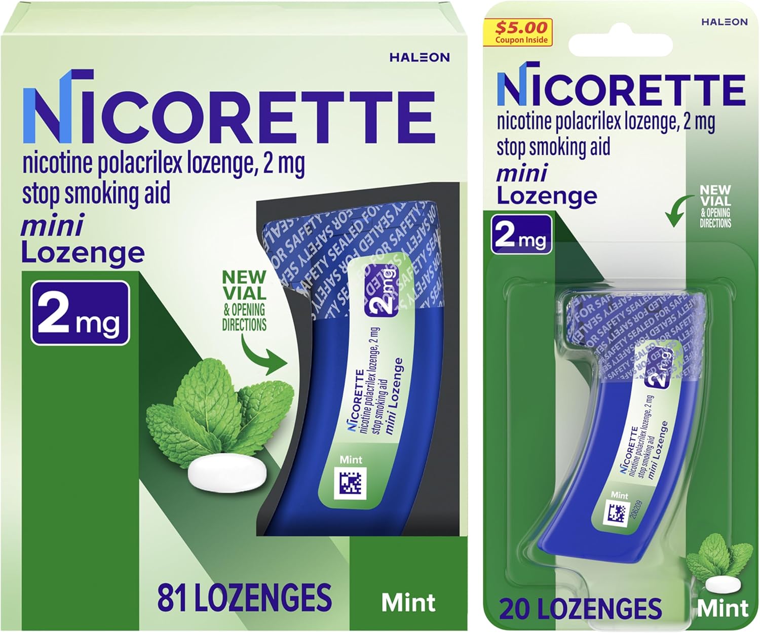 Nicorette 2 mg Mini Nicotine Lozenges to Help Stop Smoking - Mint Flavored Stop Smoking Aid, 1-Pack, 101 Count