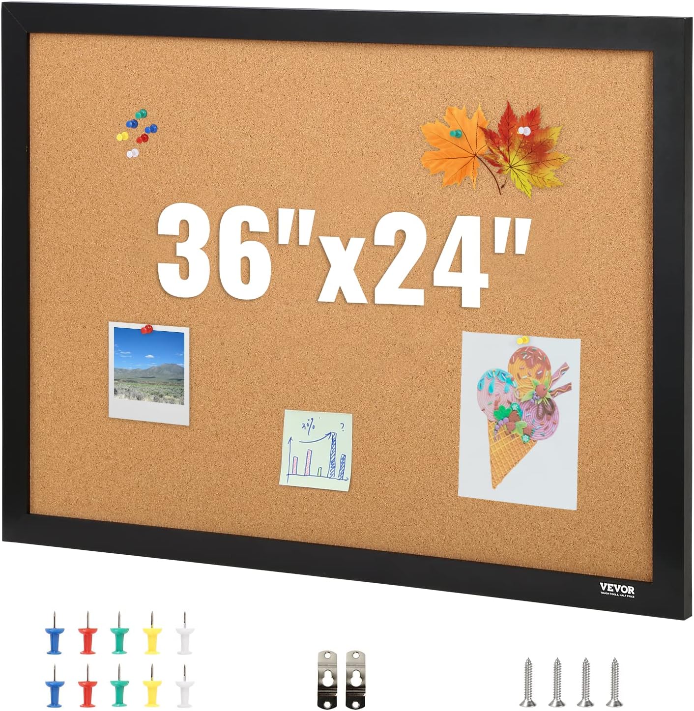 VEVOR Cork Board for Office, 36" x 24" Bulletin Board for Wall, Vision Board Push Pin Board with Framed for Office Home and School