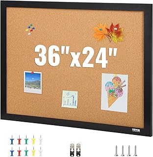 VEVOR Cork Board for Office, 36" x 24" Bulletin Board for Wall, Vision Board Push Pin Board with Framed for Office Home and School