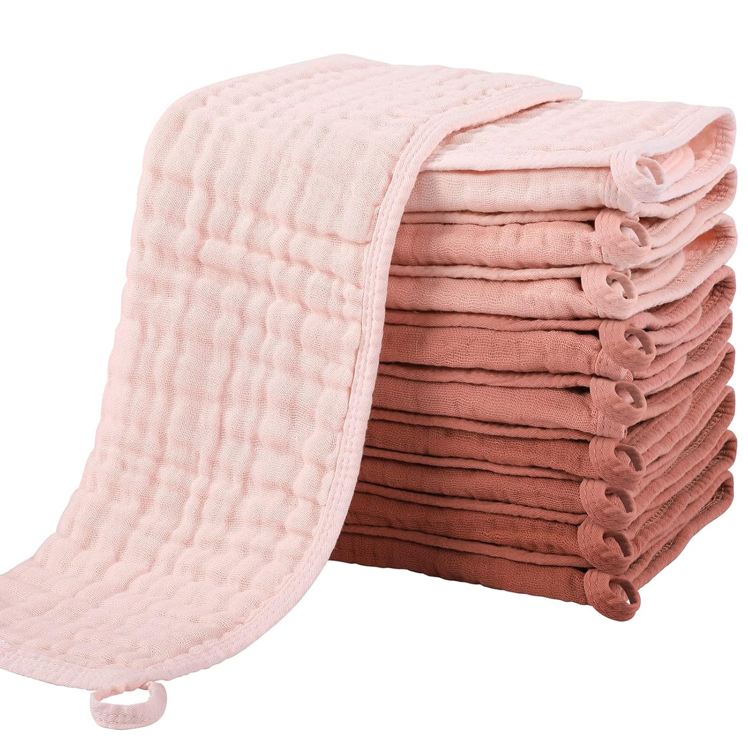 Yoofoss Muslin Burp Cloths for Baby 10 Pack 100% Cotton Baby Washcloths for Boys Girls Large 20''X10'' Super Soft and Absorbent Gradient Pink