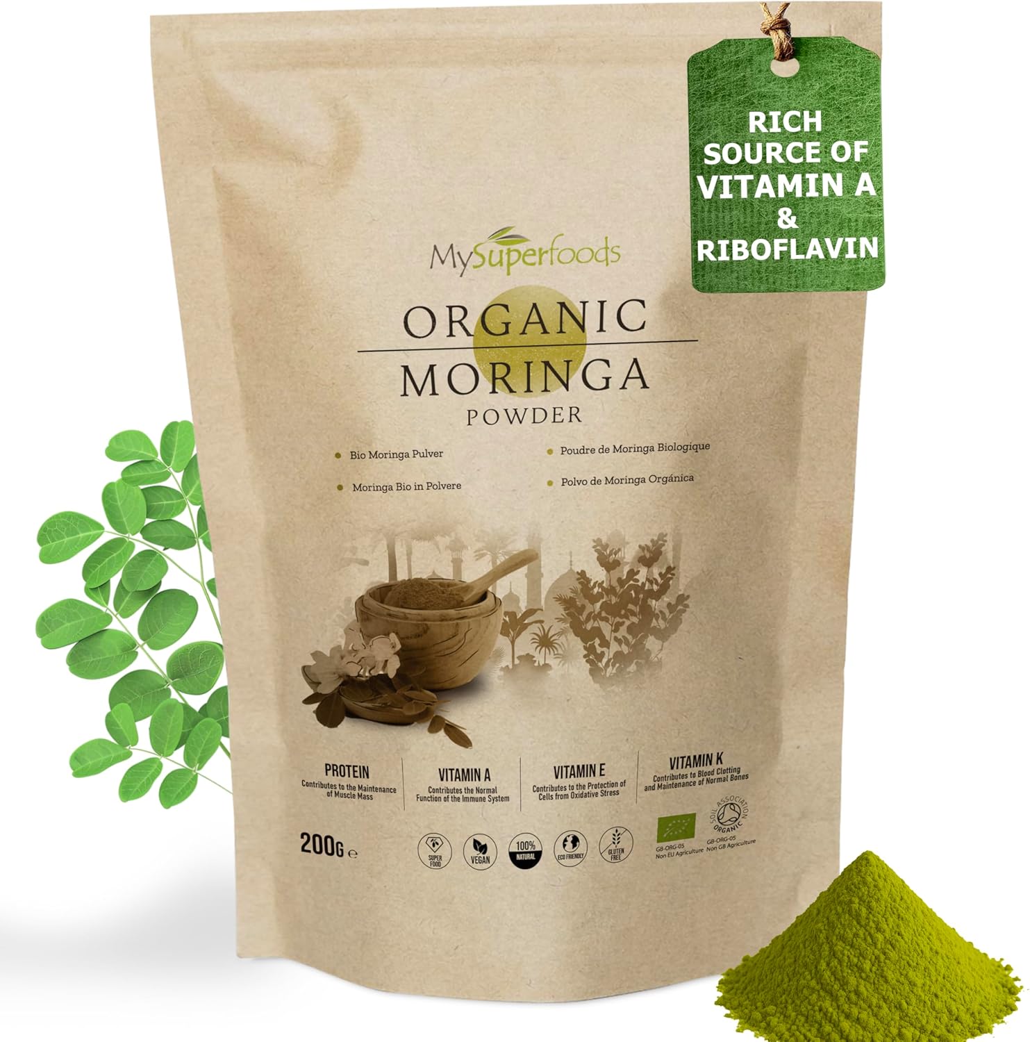Organic Moringa Powder 200g, Rich Source of Vitamin A & Riboflavin