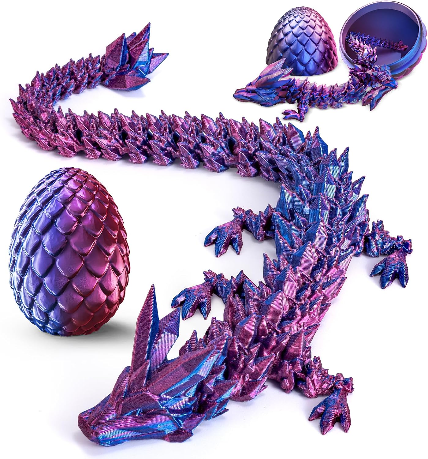 Letapapa 3D Printed Dragon, Dragon Eggs with Dragon Inside, Mythical 3D Dragon, Articulated Crystal Dragon, Dragon Egg Fidget Toy for Kids Adults(Laser Purple)