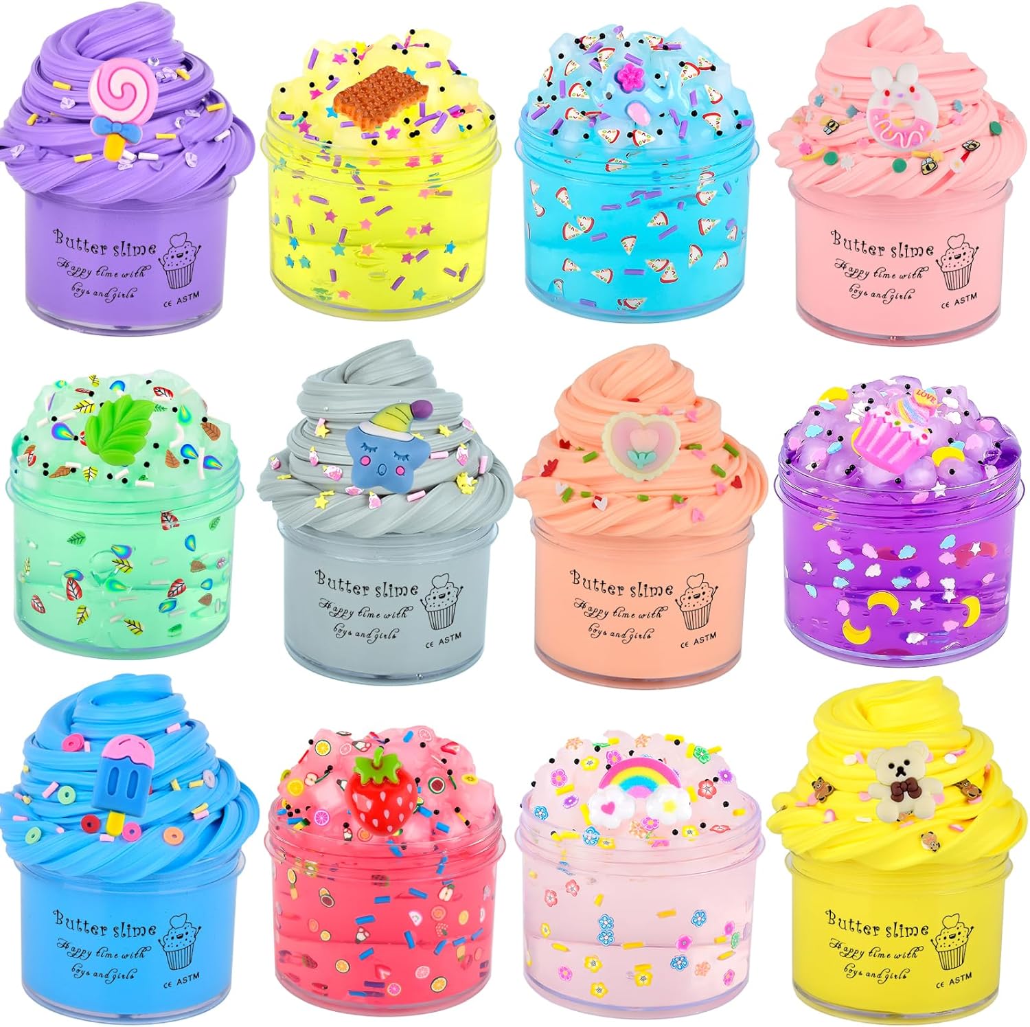 Slime Kit 12 Pack, with 6 Butter Slime and 6 Crystal Slime for Party Favors, Scents Slime Putty Soft and Non-Sticky, Birthday Gift Carnival Prizes, Stress Relief Toy for Kids Education