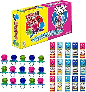 Ring Pop & Push Pop Candy Variety Pack - 30 Count Individually Wrapped Lollipops with Assorted Flavors - Fun Bulk Candy For Party Favors, Birthdays, and Candy Gifts by Bazooka Candy Brands