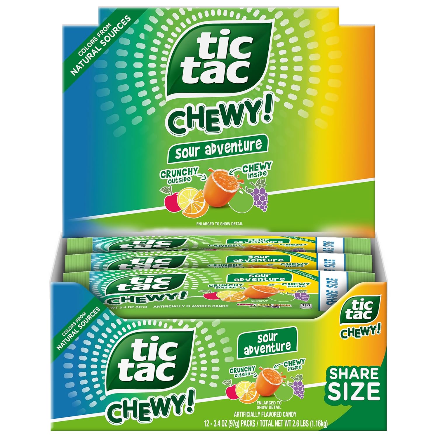 TIC TAC CHEWY! Sour Adventure Candy, Bulk 12 Pack, Sour Candy, Share Size, 3.4 oz Each (Packaging May Vary)