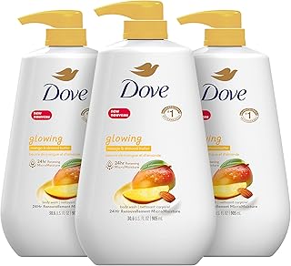 Dove Body Wash 3 Count with Pump Glowing Mango & Almond Butter for Renewed, Healthy-Looking Skin Gentle Skin Cleanser with 24hr Renewing MicroMoisture 30.6 oz