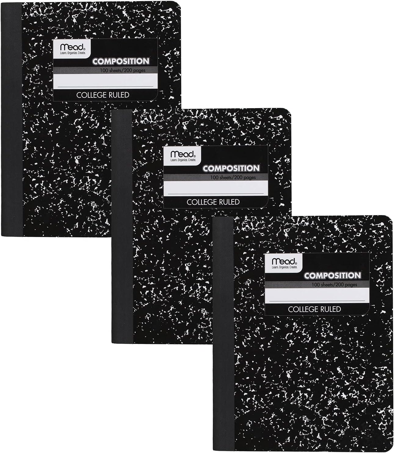 Mead Composition Notebook, 3 Pack, College Ruled Paper, 7-1/2" x 9-3/4", 100 Sheets per Comp Book, Black Marble (38111)
