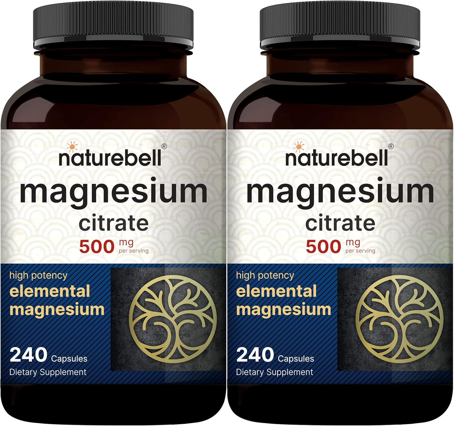 NatureBell Magnesium Citrate 500mg, 480 Capsules (2 Pack) | High-Purity Elemental Form | Heart, Muscle & Digestion Support | Non-GMO, Gluten-Free