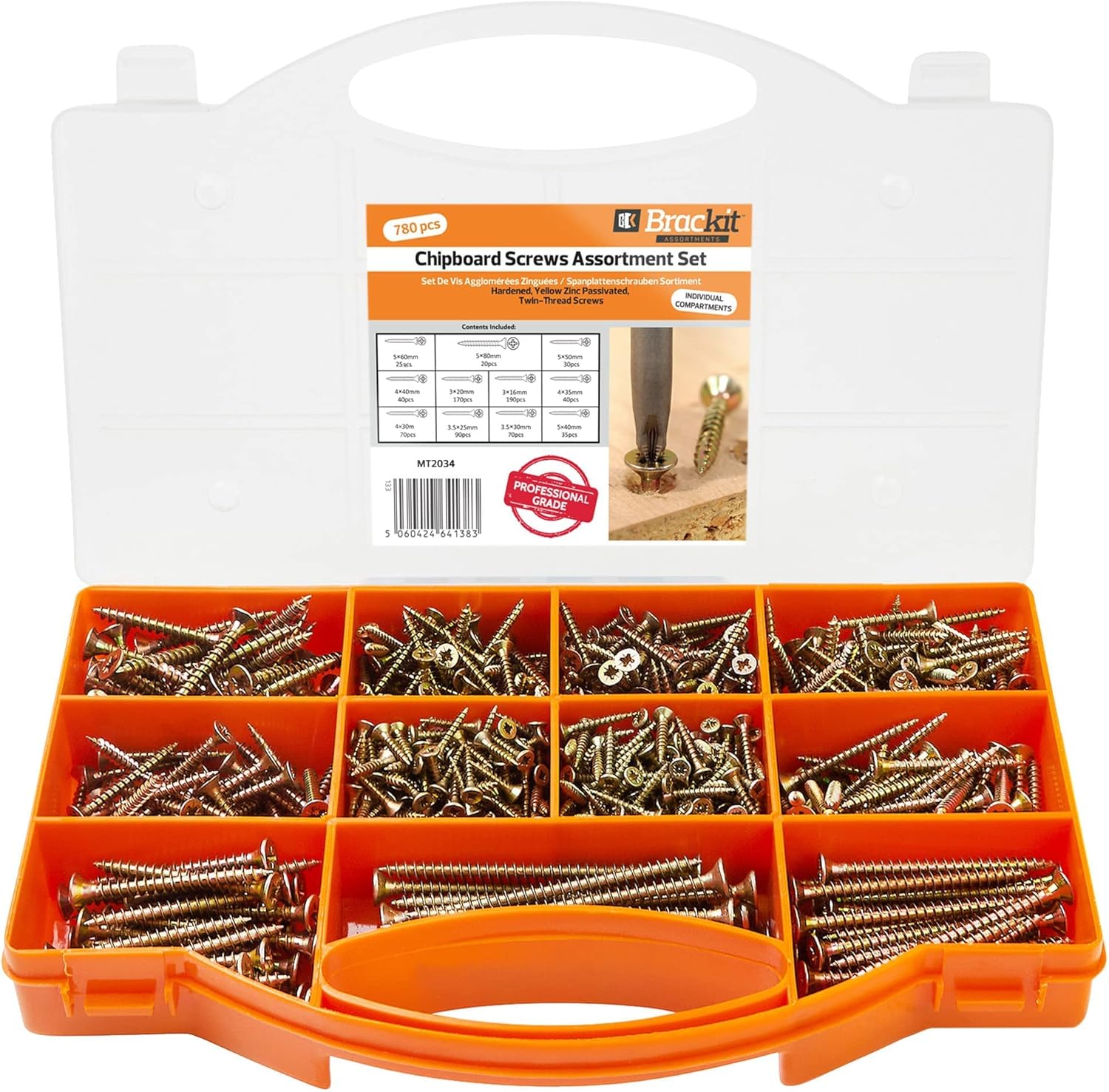Brackit 820 Piece Chipboard Screws Assortment Set - Zinc-Plated Extra Strong Countersunk Pozi Drive Head Chipboard Screws – For DIY, Furniture & Repairs