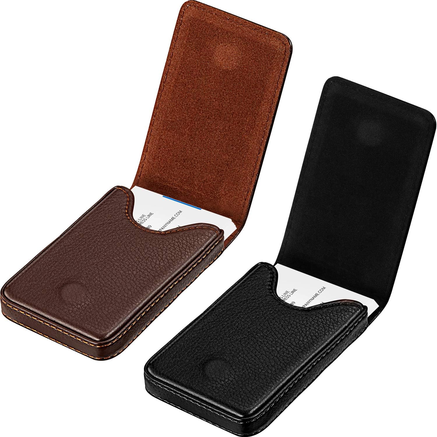 Outus 2 Pieces Business Card Holder, PU Leather Business Card Case Pocket Wallet with Magnetic Shut for Men Women (Black, Coffee)