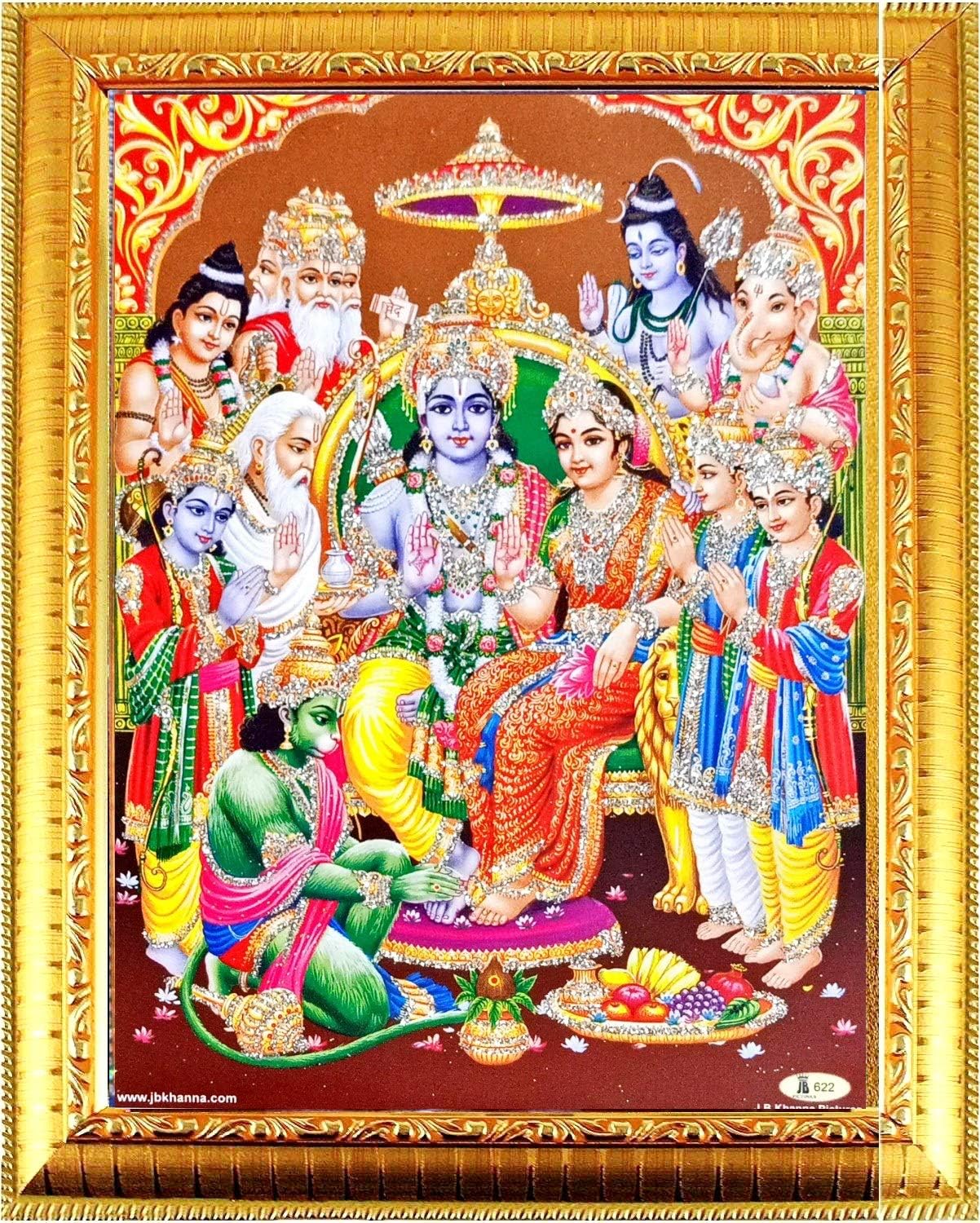 Suninow Wood Ram Darbar Photo Frame for God Goddess Pooja, Wall Mount, Gold