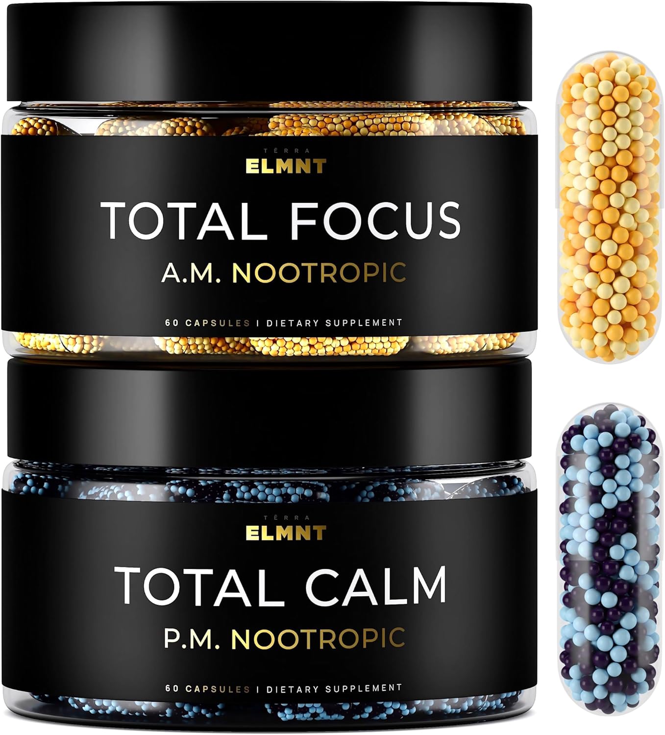 AMPM Nootropic Total Focus + Calm 9X Strength w. Caffeine, L-Theanine, Alpha GPC, L-Tyrosine, Ashwagandha - X-Release Energy Pills Nootropics Brain Support Supplements for Memory and Focus Supplement