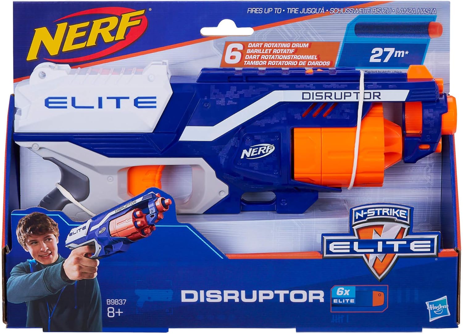 Nerf Elite Disruptor Blaster, 6 Nerf Elite Darts, 6-Dart Rotating Drum, Slam Fire