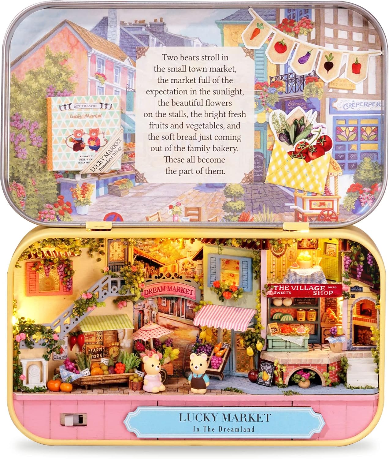 Cuteefun DIY Box Theatre Miniature House Kit to Build Iron Box DIY Theatre Dolls House Kit with Tools Make Your Own Craft House (Lucky Market)